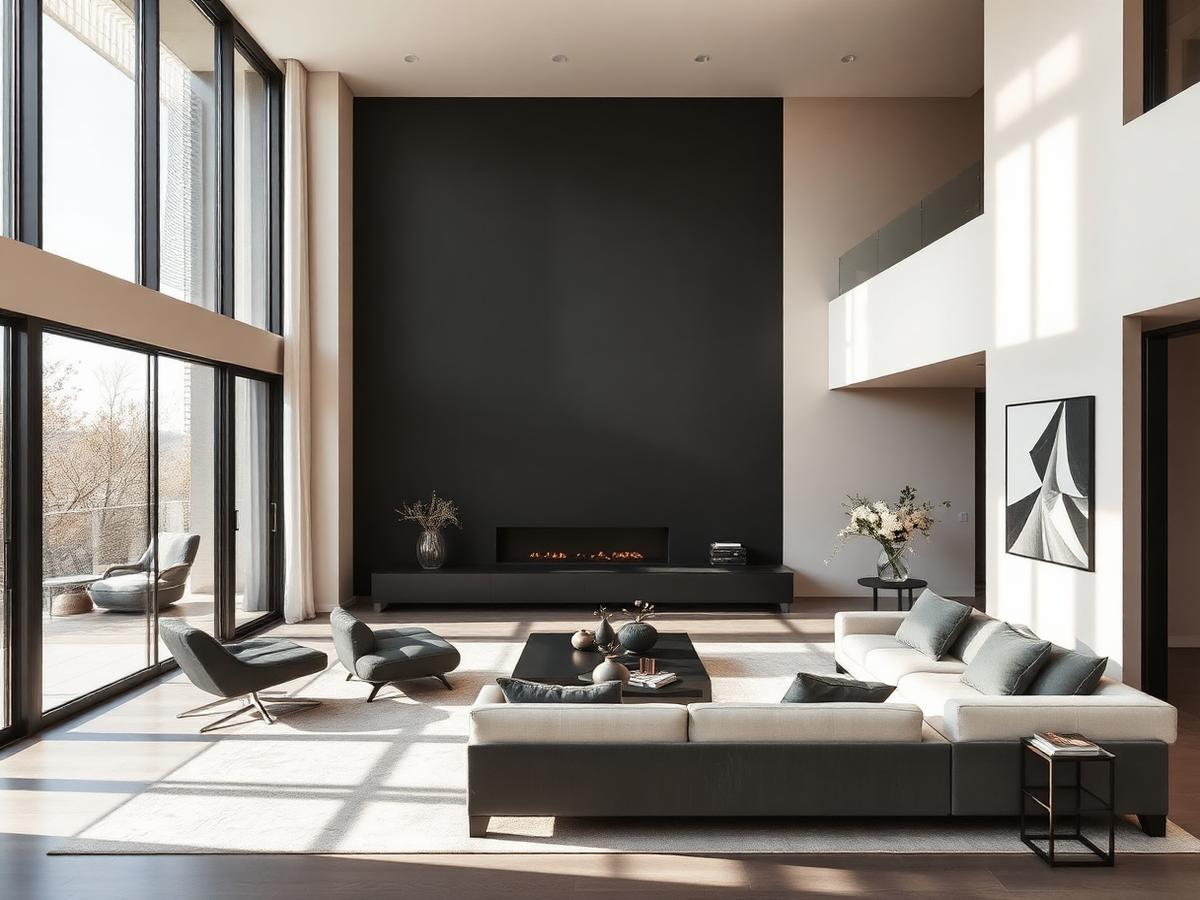 Luxury minimalist living room photographed in natural light